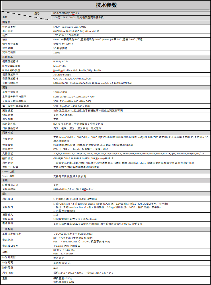 DS-2CD2T28F(D)WD-LS規格參數