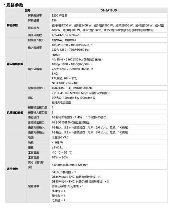 DS-6A16UD規格參數